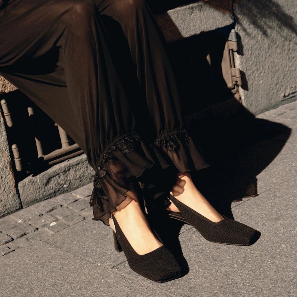VIVAIA Mikko Black Square Toe Slingback Block Heels EU 39 US 8 NEW